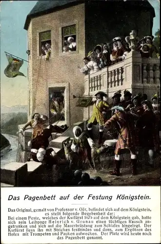 Künstler Ak Oer, Königstein an der Elbe Sächsische Schweiz, Das Pagenbett auf der Festung