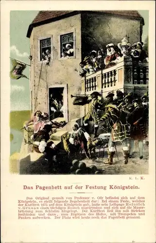 Künstler Ak Oer, Königstein an der Elbe Sächsische Schweiz, Das Pagenbett auf der Festung