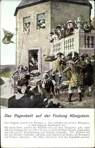 Künstler Ak Oer, Königstein an der Elbe Sächsische Schweiz, Das Pagenbett auf der Festung