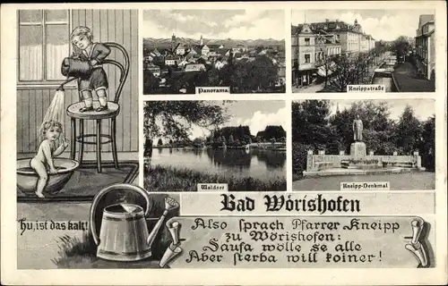 Ak Bad Wörishofen im Unterallgäu, Kneippstraße, Denkmal, Waldsee, Panorama
