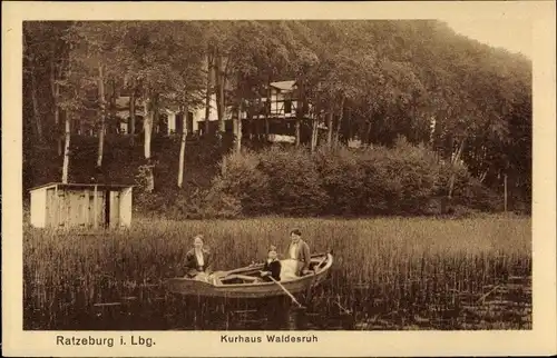 Ak Ratzeburg im Herzogtum Lauenburg, Kurhaus Waldesruh, Ruderboot