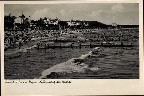 Ak Seebad Binz auf Rügen, Wellenschlag am Strand