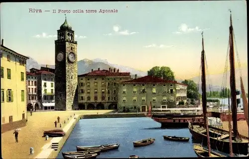 Ak Riva del Garda Trentino, Il Porto colla torre Aponale