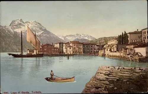 Ak Torbole Trentino, Lago di Garda, Ruderpartie, Häuser