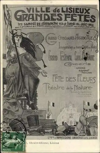 Ak Lisieux Calvados, Grandes Fetes 1912, Grand Concours Agricole, Inauguration Hotel des Postes