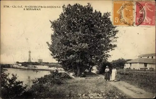 Ak Saint Georges de Didonne Charente Maritime, Miramar, Wegpartie, Leuchtturm