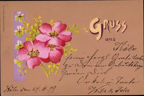 Ak Gruß, Blüten, Kleeblätter