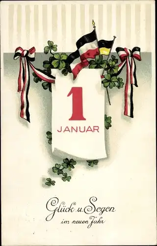 Ak Glückwunsch Neujahr, Patriotik, Kalender, Klee