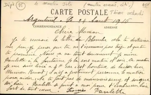 Ak Argenteuil Val d'Oise, Bords de Seine, Le Moulin Joli