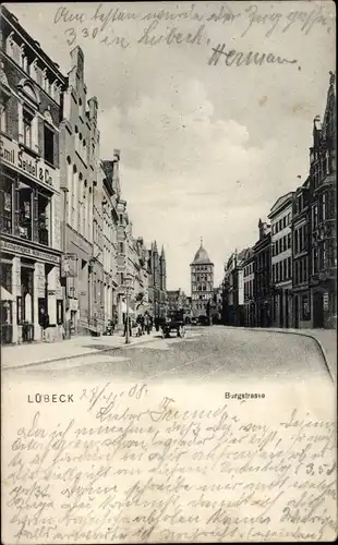 Ak Hansestadt Lübeck, Burgstraße, Geschäft Emil Seidel & Co.