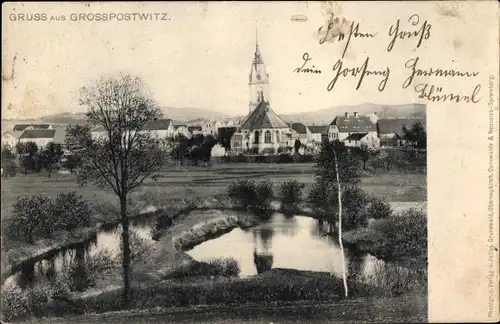 Ak Großpostwitz in Sachsen, Blick auf den Ort, Kirche