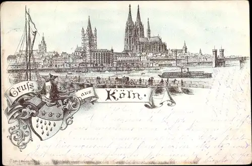 Wappen Litho Köln am Rhein, Blick auf den Ort, Dom