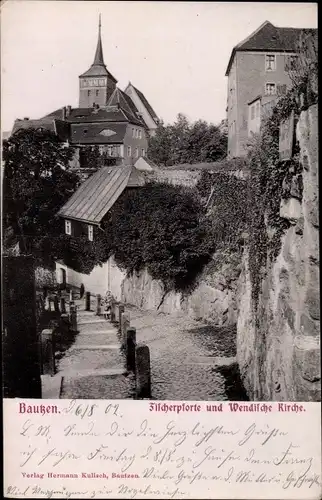 Ak Bautzen Sachsen, Fischerpforte und Wendische Kirche