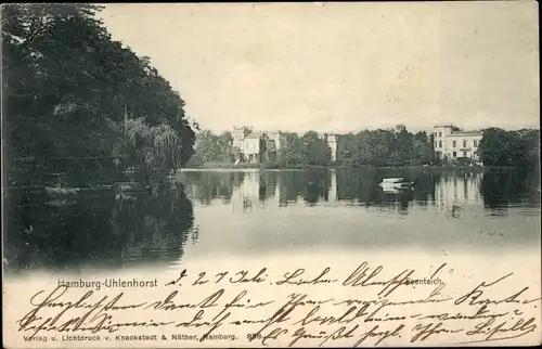 Ak Hamburg Nord Uhlenhorst, Blick über den Feenteich, Villen