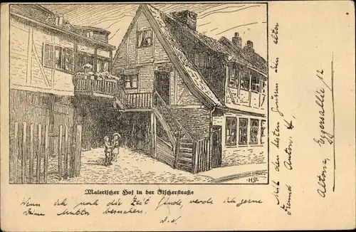 Künstler Ak Hamburg Altona, Malerischer Hof in der Fischerstraße, Altonaer Opfertag 1916