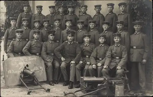 Foto Ak Deutsche Soldaten in Uniformen mit MG, Maschinengewehr, 12. Korps 4. Abt. 5. Ers. MG Komp.