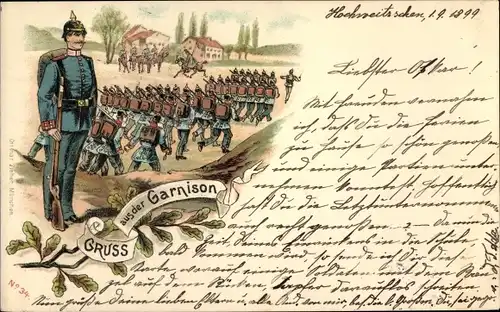 Litho Gruß aus der Garnison, deutsche Soldaten