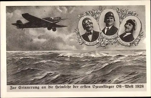 Künstler Ak Zur Erinnerung an die Heimkehr der ersten Ozeanflieger 1928, Köhl, Hünefeld, Fitzmaurice