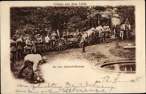 Ak Deutsche Soldaten im Felde, An der Gulaschkanone