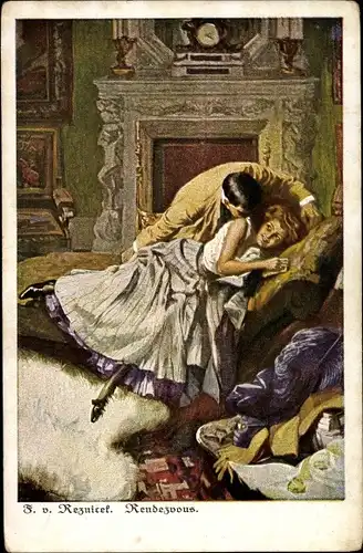 Künstler Ak Reznicek, Ferdinand von, Rendezvous, Liebespaar