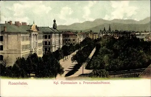 Ak Rosenheim im Alpenvorland Oberbayern, Kgl. Gymnasium und Promenadestraße