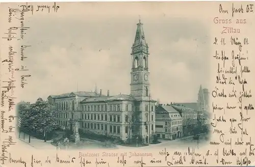 Relief Ak Zittau in der Oberlausitz, Bautzener Straße mit Johanneum