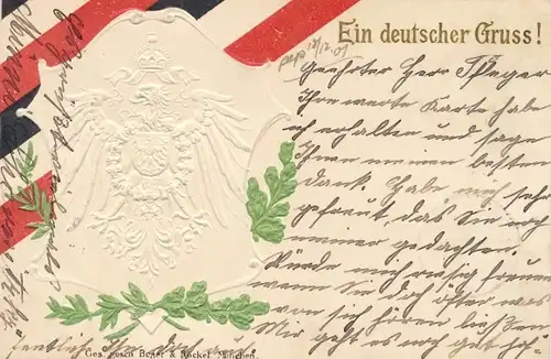 Präge Wappen Ak Ein deutscher Gruß, Reichsadler, Eichenlaub