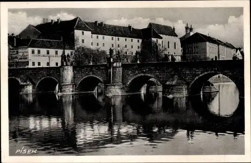 Ak Písek Pisek Südböhmen, Wasserpartie, Brücke