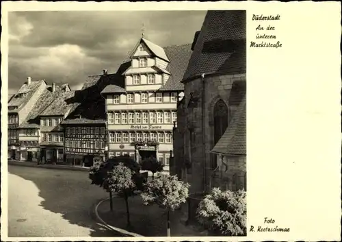 Ak Duderstadt Eichsfeld Niedersachsen, An der unteren Marktstraße, Hotel zur Tanne, Kirche