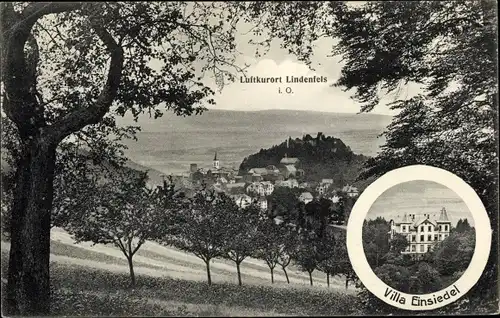 Ak Lindenfels im Odenwald Hessen, Villa Einsiedel, Gesamtansicht der Stadt mit Umgebung