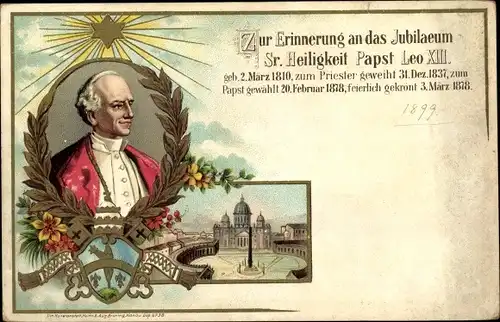 Litho Vatikan Rom Lazio, Jubiläum Papst Leo XIII., Vincenzo Gioacchino Pecci, Portrait, Petersdom