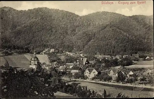 Ak Sülzhayn Ellrich Thüringen, Panoramablick über den Ort, Kirche, Wohnhäuser 