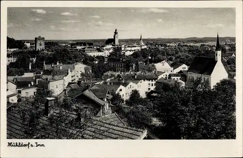 Ak Mühldorf am Inn Bayerisches Alpenvorland, Blick über die Dächer der Stadt, Kirchen