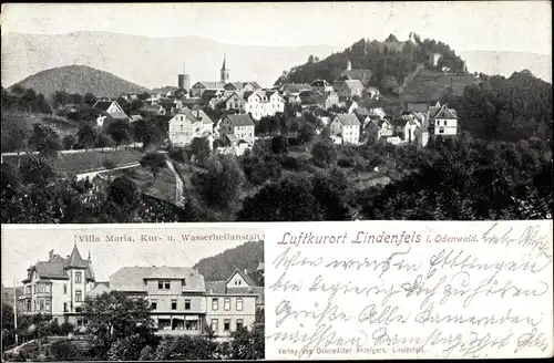 Ak Lindenfels im Odenwald Hessen, Villa Maria, Kur- und Wasserheilanstalt, Gesamtansicht der Stadt