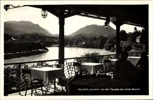 Ak Villach in Kärnten, Hotel Mosser, Aussicht von der Terrasse