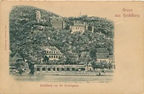 Relief Ak Heidelberg am Neckar, Schloss von der Hirschgasse gesehen