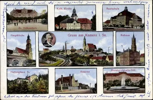 Ak Kamenz in Sachsen, Volksschule, Realschule, Rathaus, Kaserne, Hutberghaus