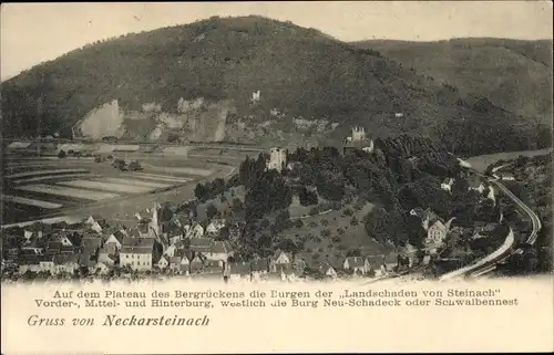 Ak Neckarsteinach in Hessen, Vorder-, Mittel- und Hinterburg, Burg Neuschadeck, Schwalbennest