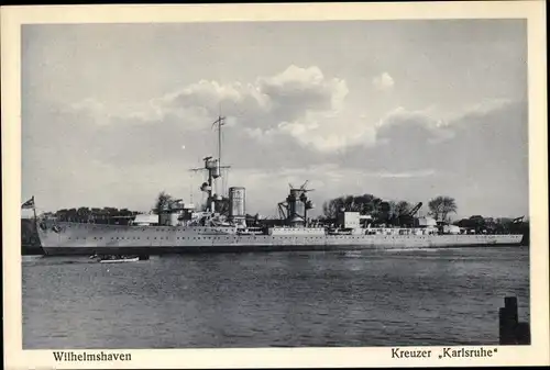 Ak Wilhelmshaven in Niedersachsen, Deutsches Kriegsschiff, Kreuzer Karlsruhe