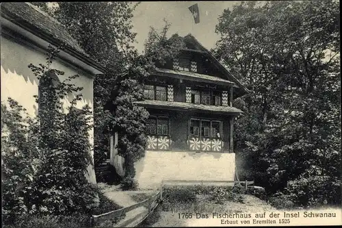 Ak Lauerz Kt. Schwyz Schweiz, Das Fischerhaus auf der Insel Schwanau, Lowerzersee, A. Weber