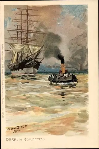 Künstler Litho Diemer, Zeno, Bark im Schlepptau