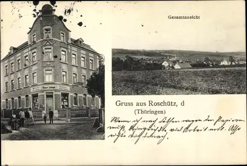 Ak Roschütz Gera in Thüringen, Geschäft Robert Schlegel, Totale