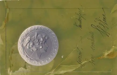 Präge Jugendstil Ak Frauenportrait, seitliches Profil, Marmor