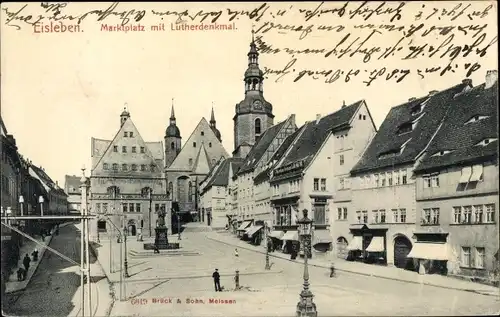 Ak Lutherstadt Eisleben in Sachsen Anhalt, Marktplatz, Lutherdenkmal