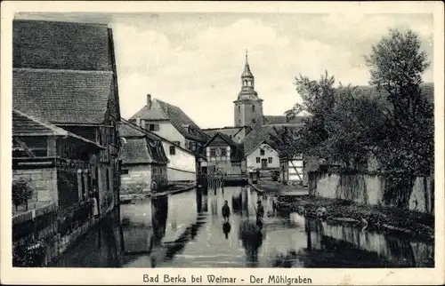 Ak Bad Berka in Thüringen, Der Mühlgraben, Kirche