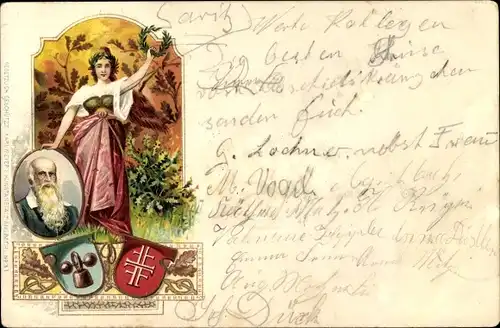 Litho Turnfest, Siegerkranz, Turnvater Jahn