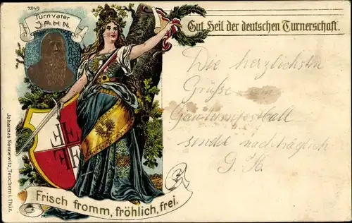 Litho Gut Heil der deutschen Turnerschaft, Frisch fromm fröhlich frei, Turnvater Jahn, Turnfest