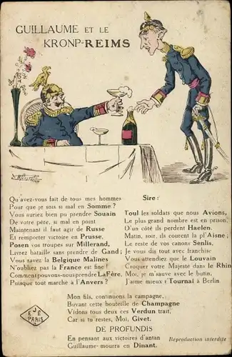 Ak Guillaume et le Kronpr-Reims, Wilhelm II., Kronprinz Wilhelm, Champagner, Karikatur