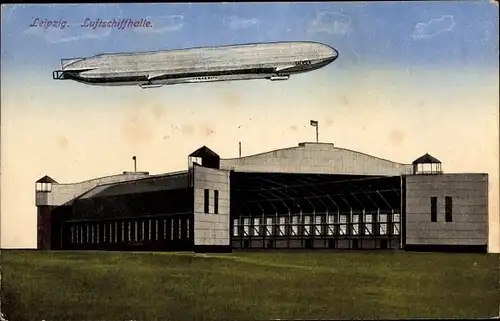 Ak Leipzig in Sachsen, Luftschiffhalle, Zeppelin
