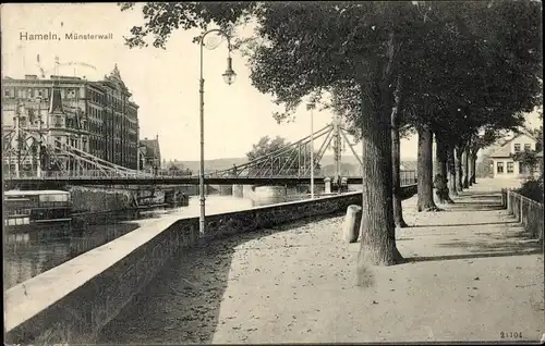 Ak Hameln in Niedersachsen, Münsterwall, Brücke